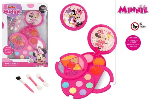 Maquillaje minnie 6 sombras,12 brillos y 3 pinceles en caja ref 77195
